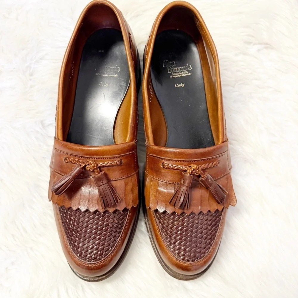 Allen Edmonds Cody Woven Tassel Loafers Brown Leather Men’s Size 11 D